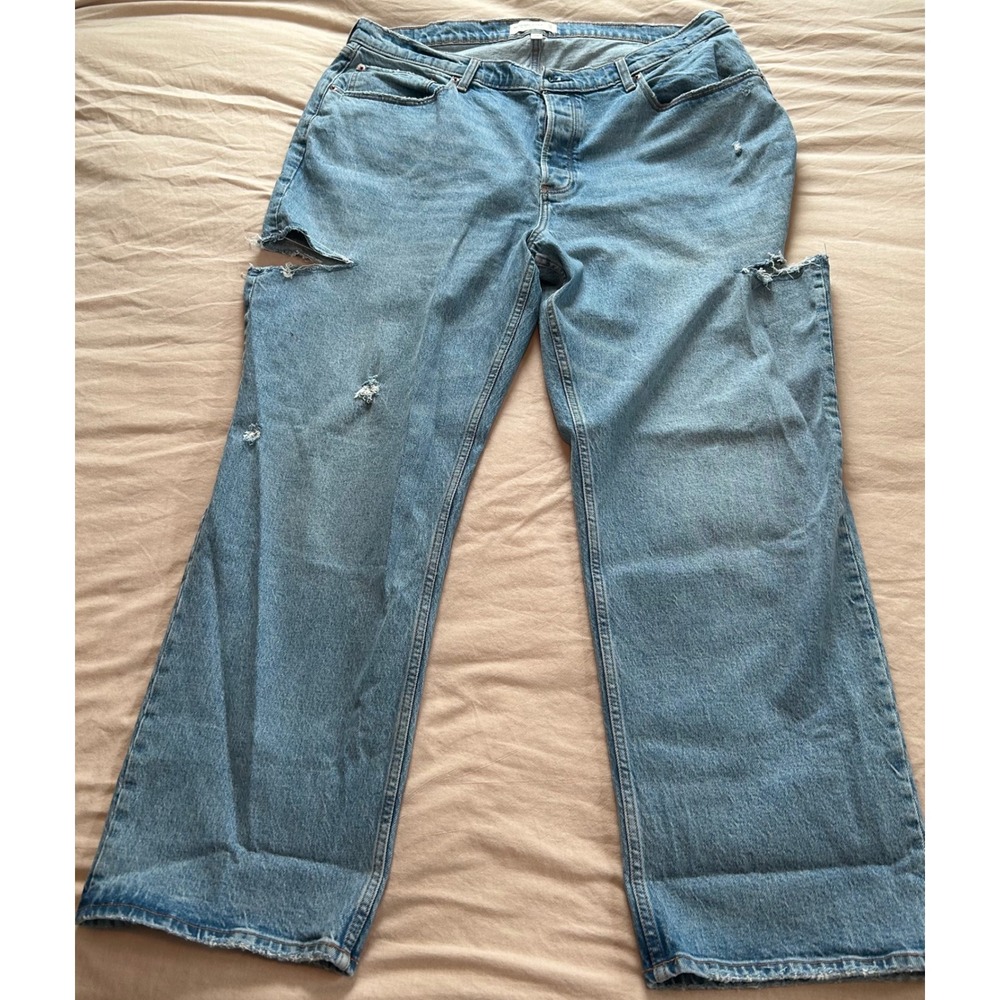 Abercrombie & Fitch Curve Love 90s Baggy Low Rise Distressed Jeans Blue 34 18R